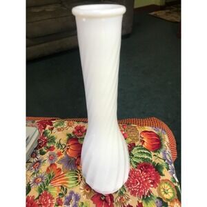 Vintage Hoosier White Swirled Glass Bud Vase 9"